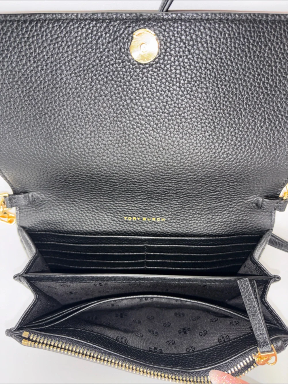 Tory Burch Black Pebbled Leather Chain-Accent Crossbody